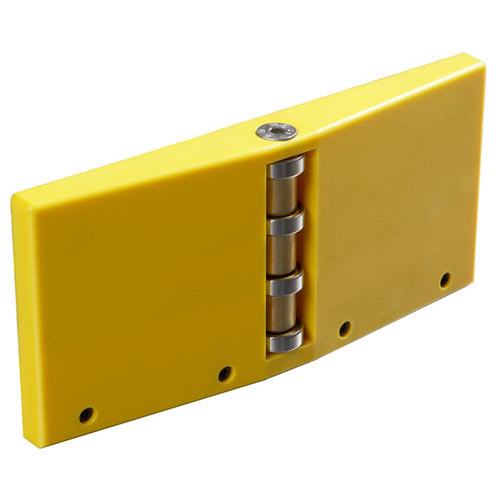 Yellow plastic Magswitch resaw guide with metal roller bearing for saw accessories and tool attachments