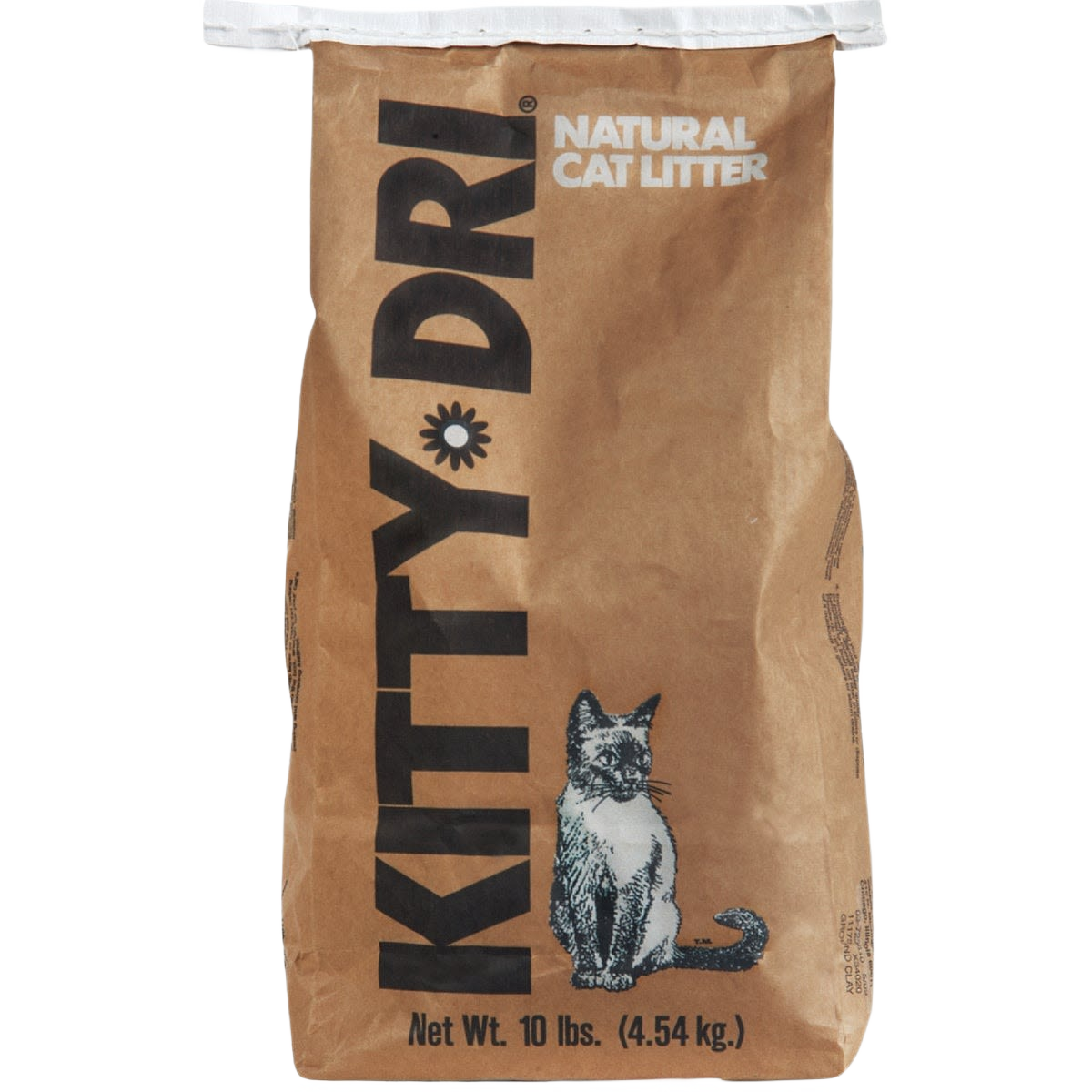 Brown bag of natural cat litter with black and white cat illustration for pet hygiene and odor control