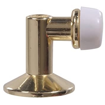 Brass floor door stop with white rubber tip for wall and door protection in door accessories and hardware collections