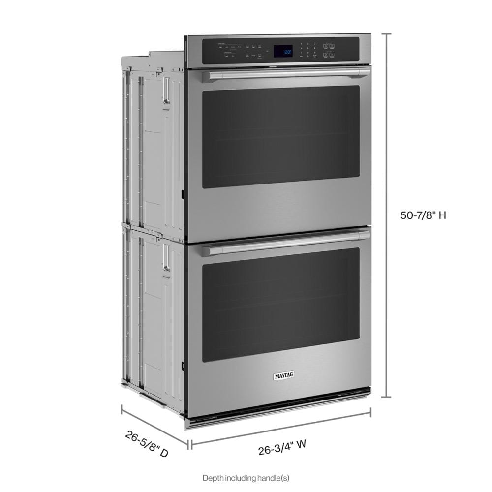 Stainless steel 27-inch double wall oven with air fry and digital control panel from kitchen appliances collection