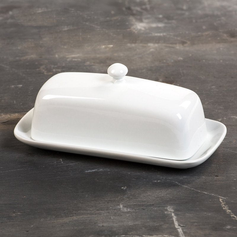 White ceramic covered butter dish with knob for kitchen storage and organization under 50 collection