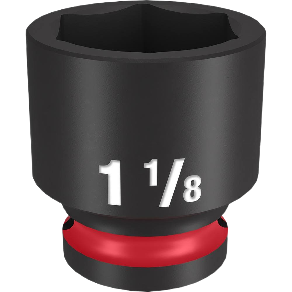 Black impact socket with red collar and 1 1/8 inch size marking for heavy-duty tool use in home improvement tasks