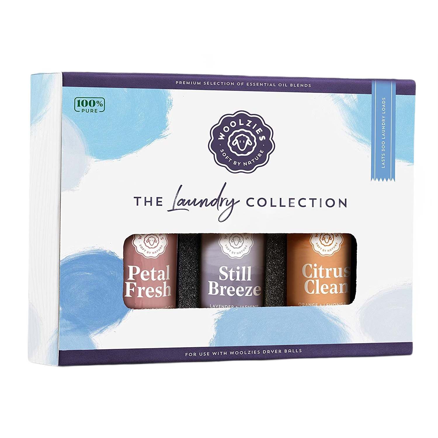 Set of three essential oil blends for laundry with Petal Fresh, Still Breeze, and Citrus Clean scents under $50 collection