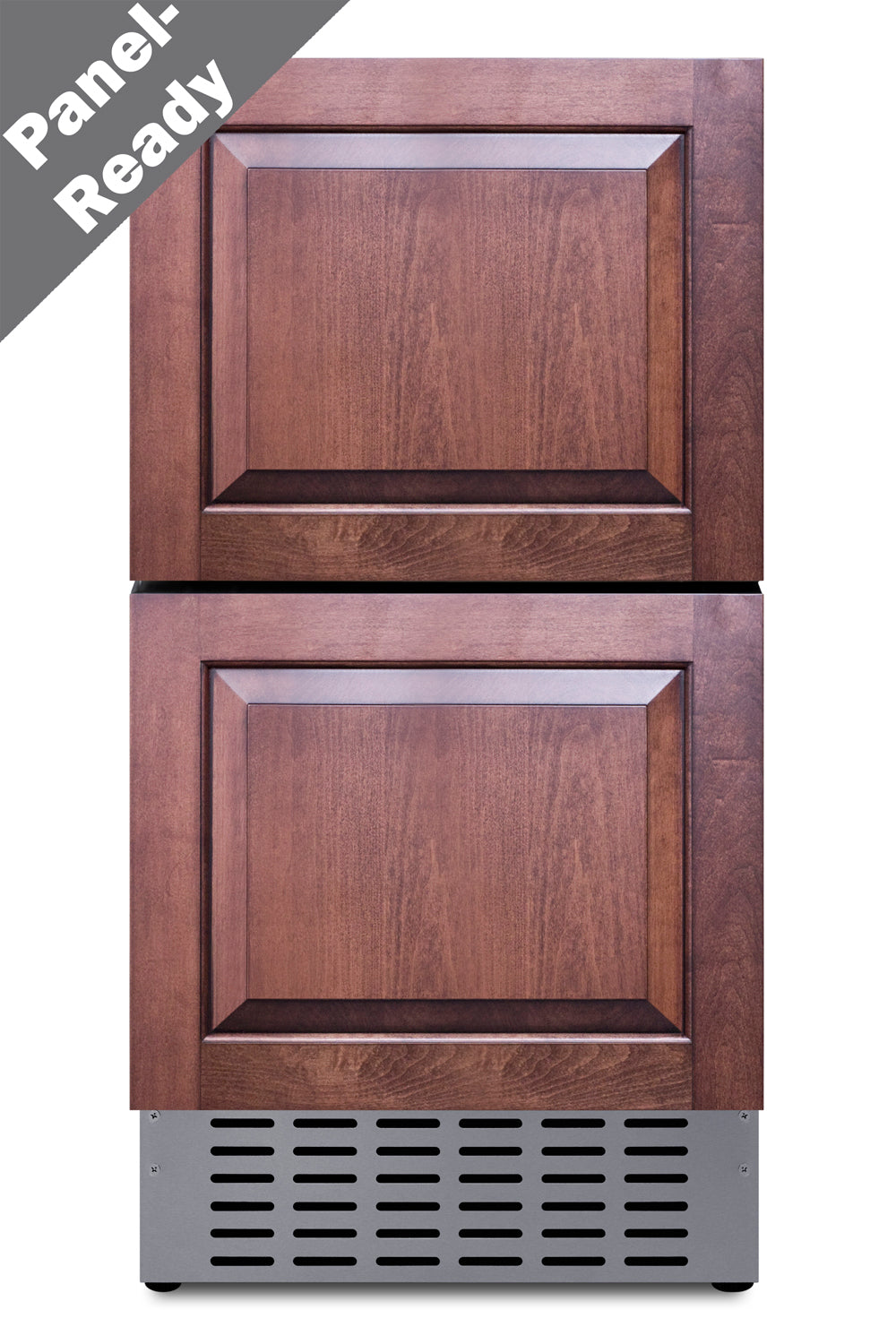 under counter two-drawer refrigerator with panel-ready wood cabinetry for kitchen and home improvement appliances