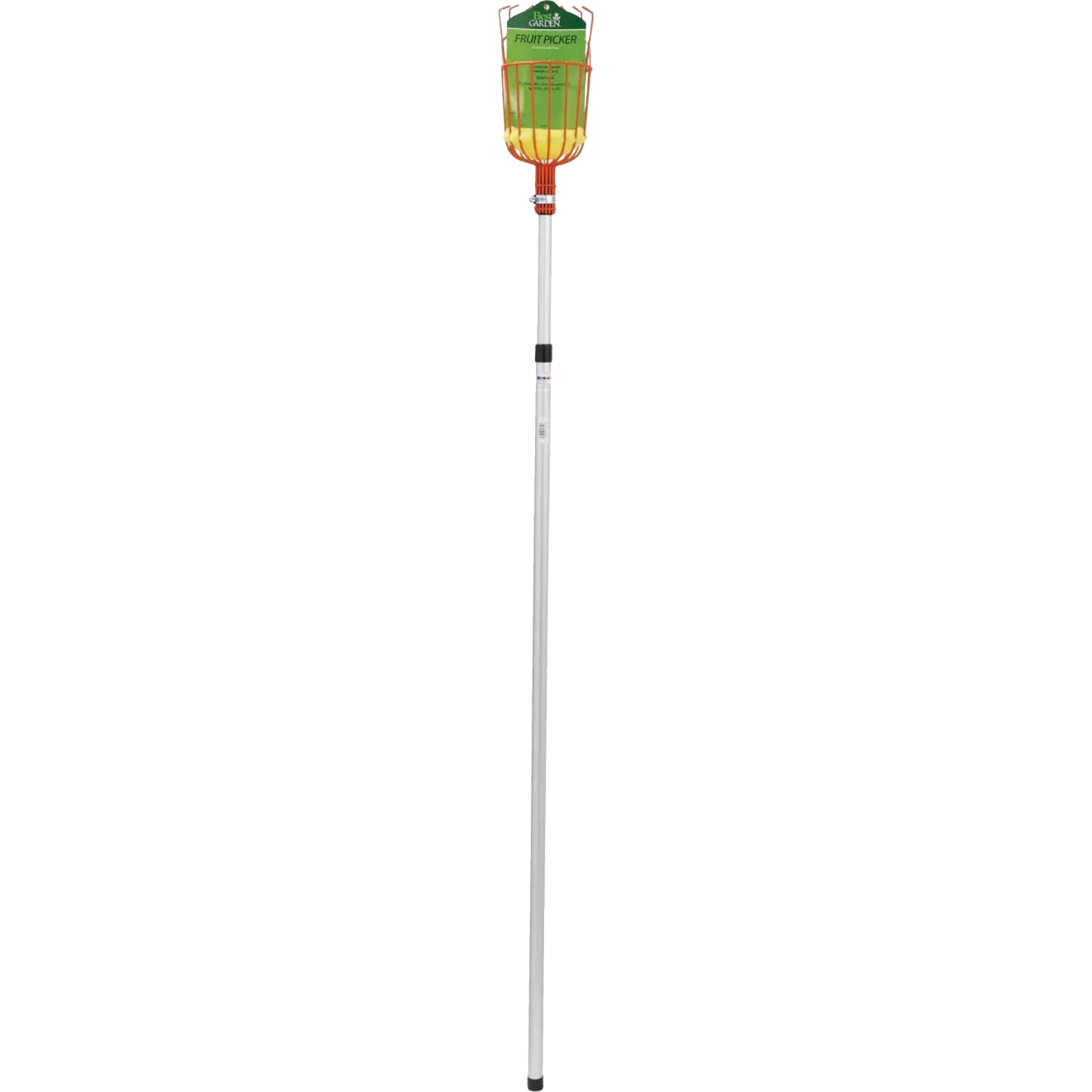 Extendable garden fruit picker with enameled steel basket and metal tongs in outdoor and hand tools collections