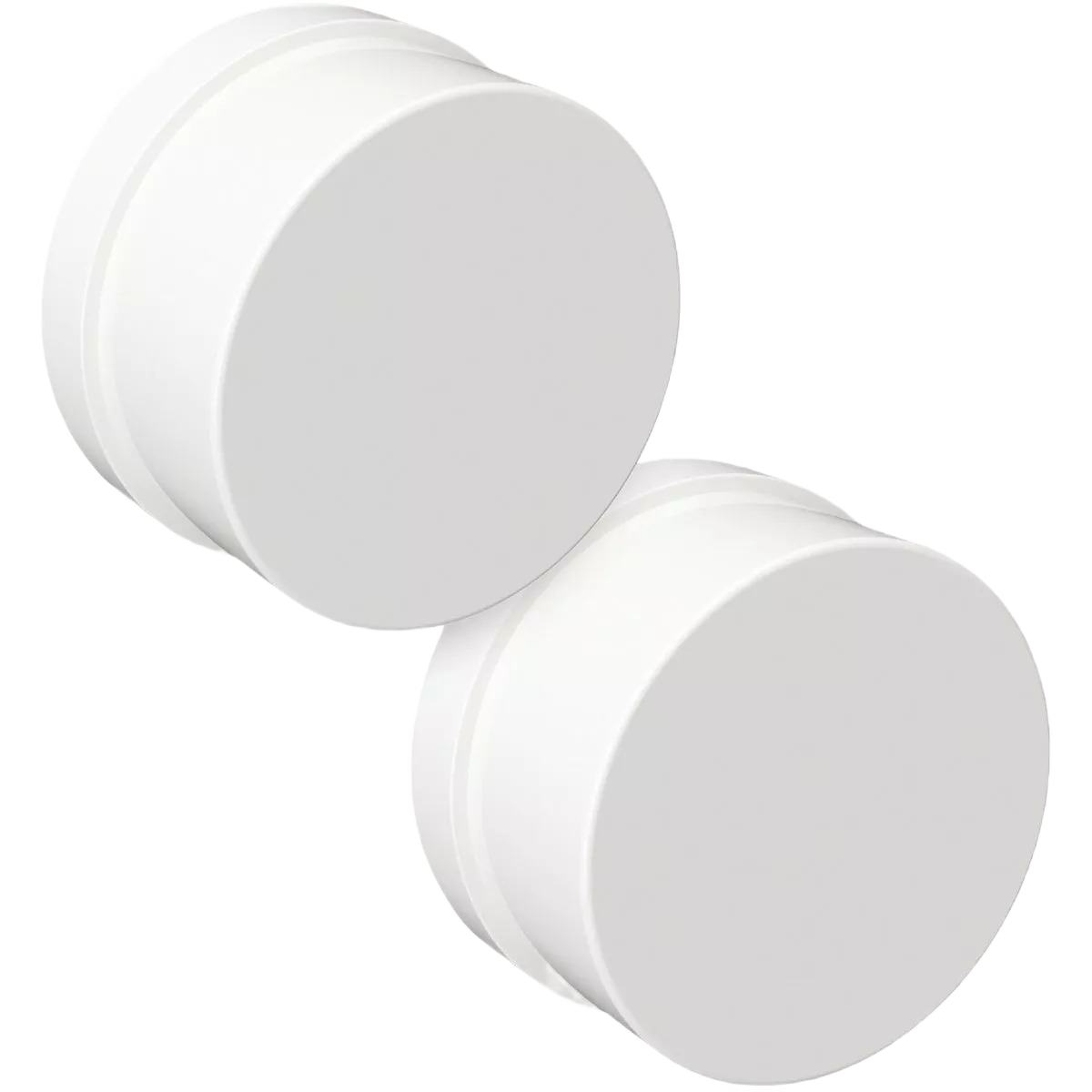 Two white round neon night lights with frosted lenses designed for hallway and bedroom electrical outlets