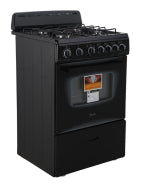Black 24-inch gas range with four burners and oven window from Ranges and Kitchen & Kitchenware collections