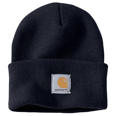 Black acrylic rib-knit cuffed beanie with a stitched logo patch, a warm and durable accessory in Clothing & Shoes, Accessories, and Scarves & Hats collections.