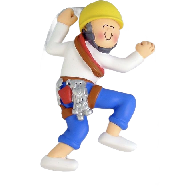 Male figurine wearing yellow helmet and blue pants climbing in Christmas Ornaments & Tree Decorations collection