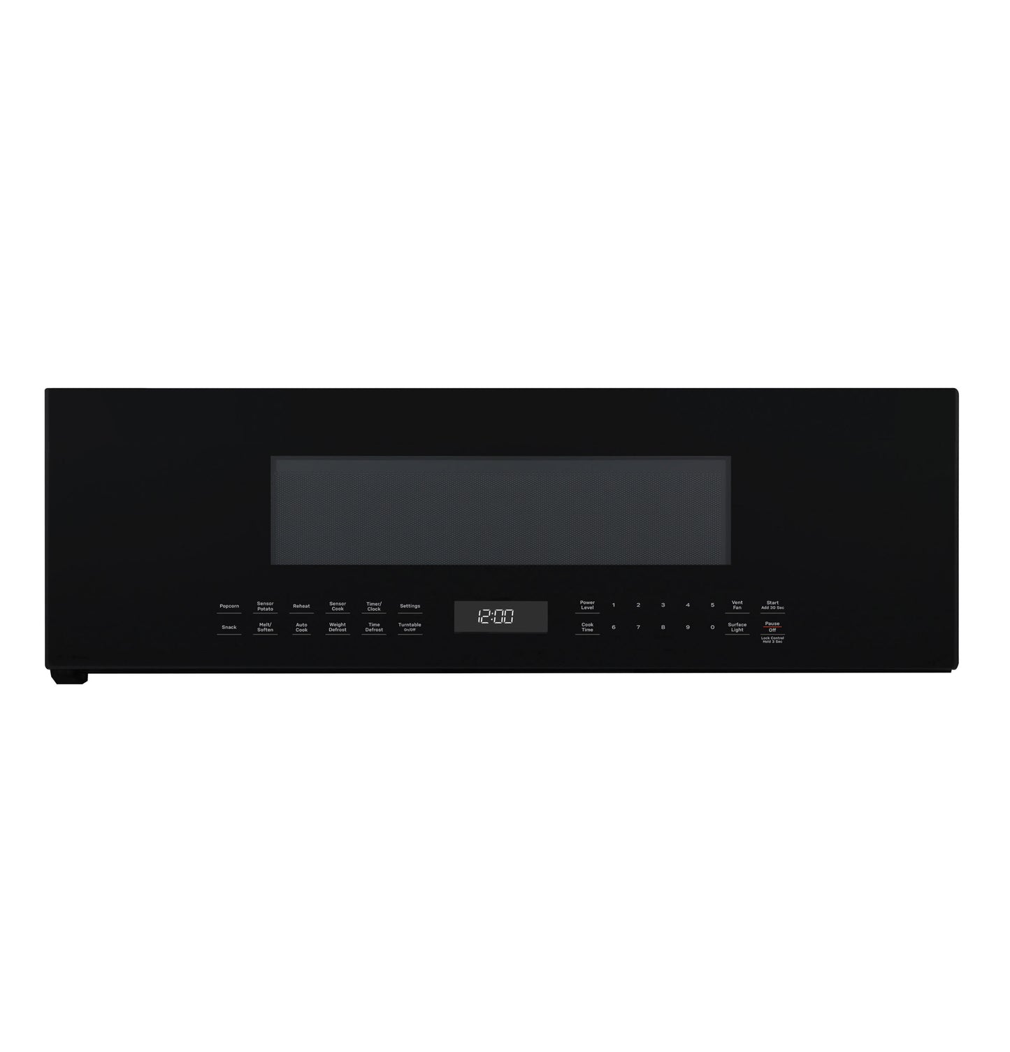 Black low-profile over-the-range sensor microwave control panel with digital clock in Microwaves and Kitchen collections