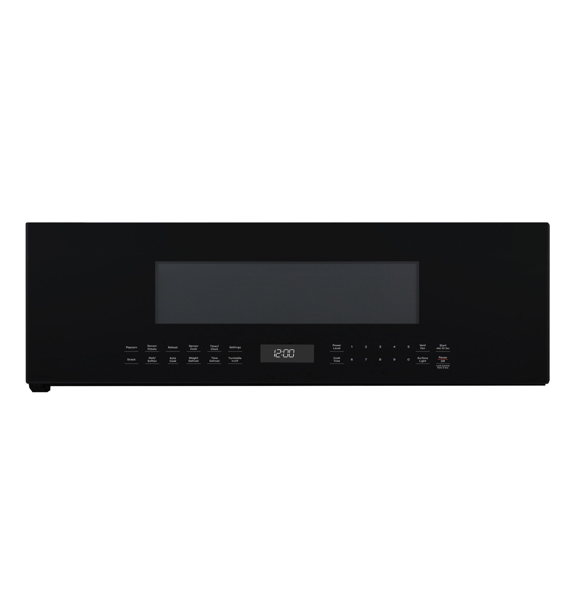 Black low-profile over-the-range sensor microwave control panel with digital clock in Microwaves and Kitchen collections