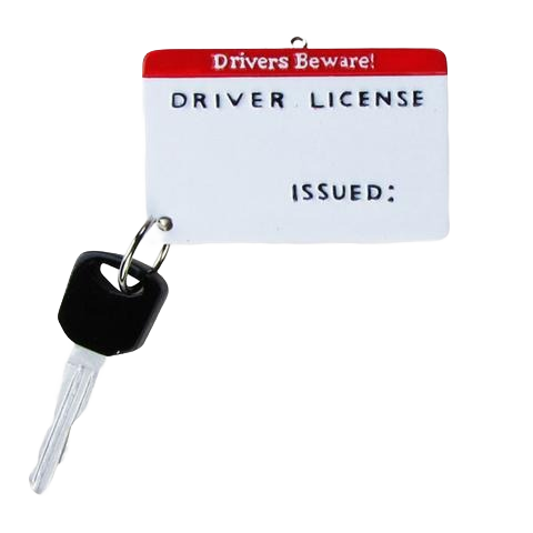Personalized driver’s license ornament with small attached key for Christmas Ornaments & Tree Decorations collection