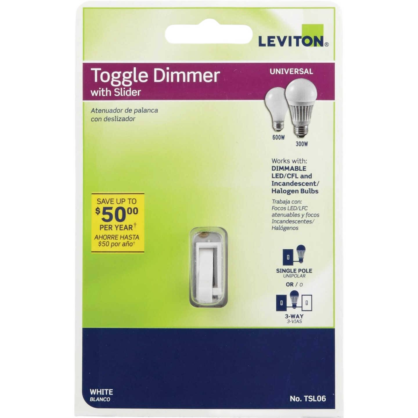 White universal toggle slide dimmer switch for LED, CFL, incandescent, and halogen bulbs in electrical tools collections
