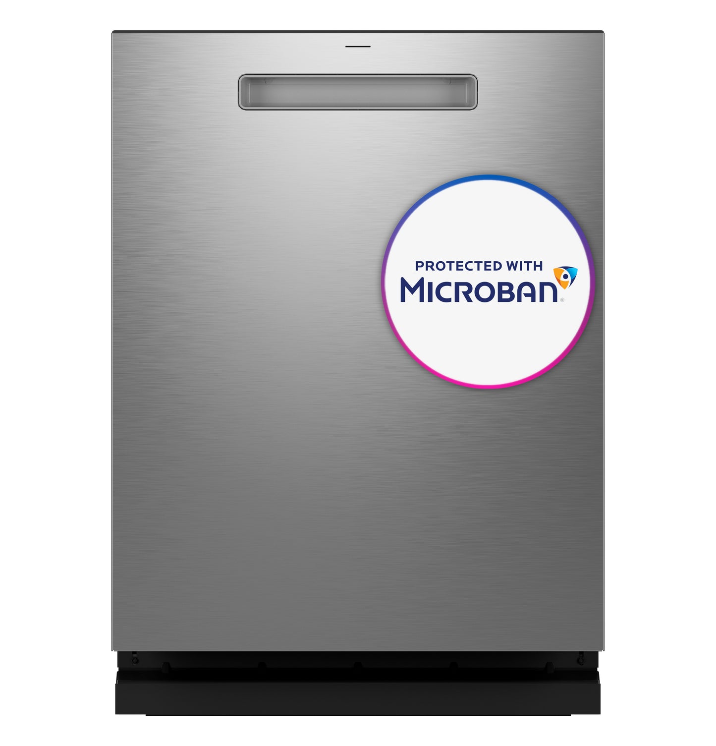 Front view of stainless steel dishwasher with integrated antimicrobial protection for kitchen and appliance collections