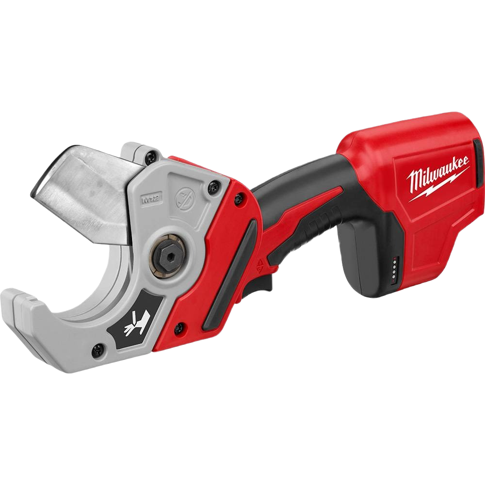 Red and black cordless plastic pipe shear with ergonomic grip designed for tools and home improvement tasks