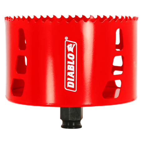 Red Diablo hole saw with sharp teeth and Snap-Lock Plus mandrel for woodworking tools under $50 in home improvement
