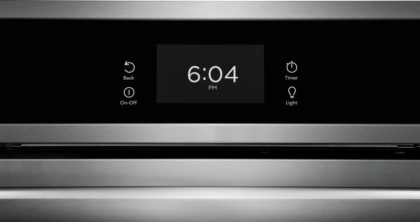 Digital control panel on stainless steel electric wall oven from kitchen appliances and home improvement collection