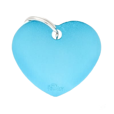 Large light blue anodized aluminum heart-shaped pet ID tag with key ring for Pet & Animal collections under $50
