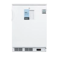 White freestanding 24-inch wide all-refrigerator with keyed lock, digital temperature control for kitchen appliances use