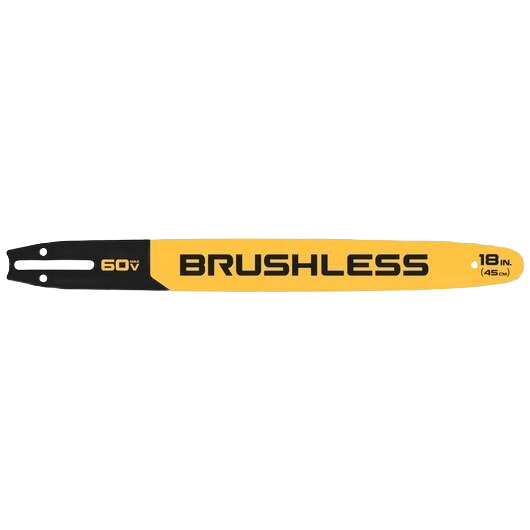 18-inch yellow and black chainsaw bar compatible with 60V brushless power tools for home improvement use