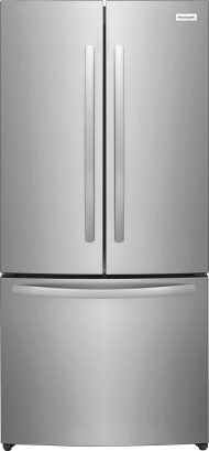 Stainless steel counter-depth French door refrigerator with bottom freezer drawer for modern kitchen appliances collections