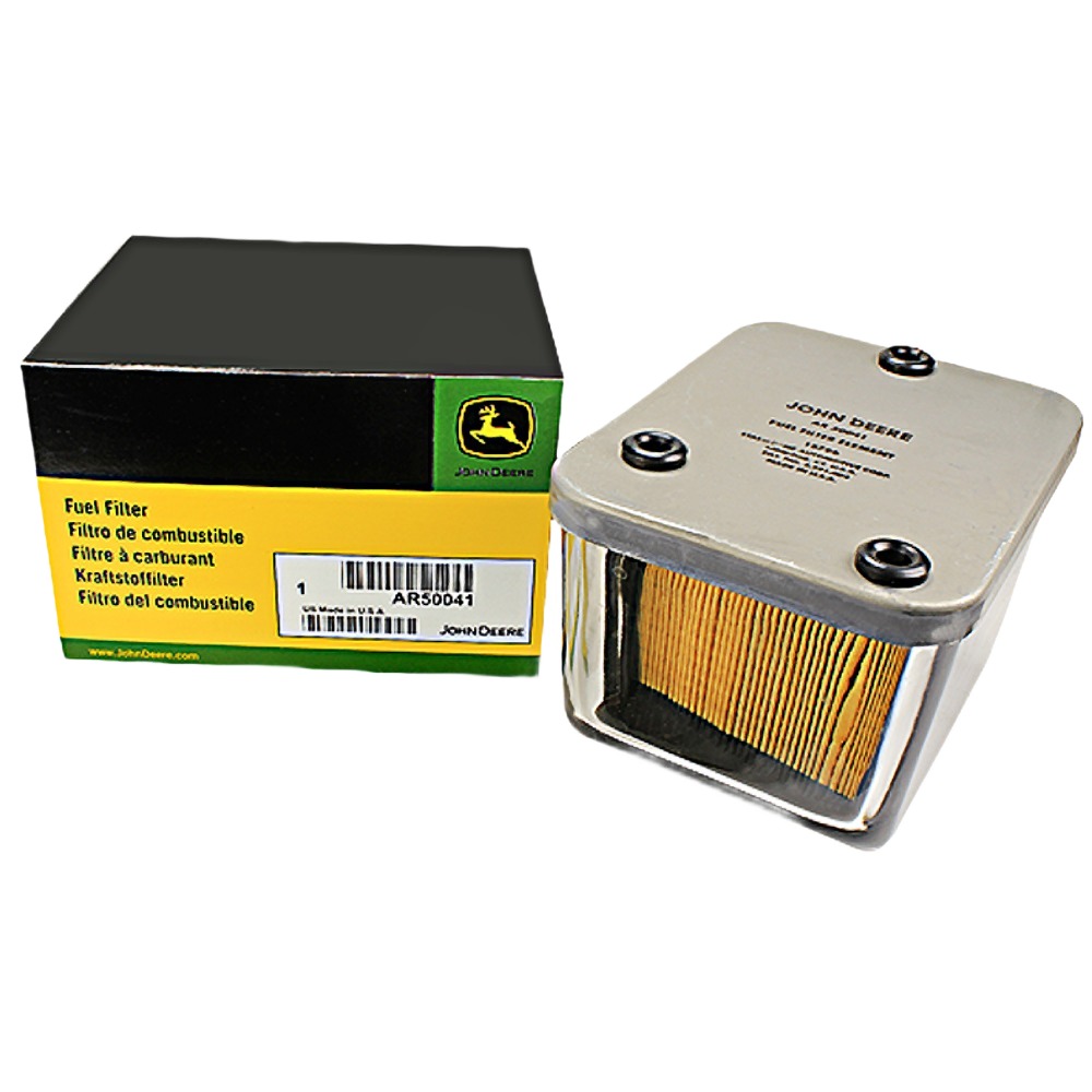 John Deere fuel filter with metal casing and pleated internal filter media in parts and lubricants collection under $50