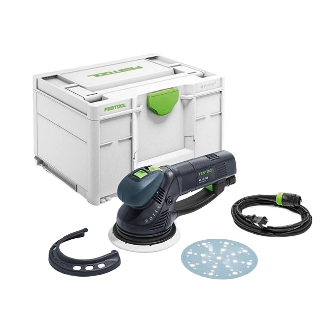 Corded multi-mode electric sander with accessories and white storage case for tools and home improvement use