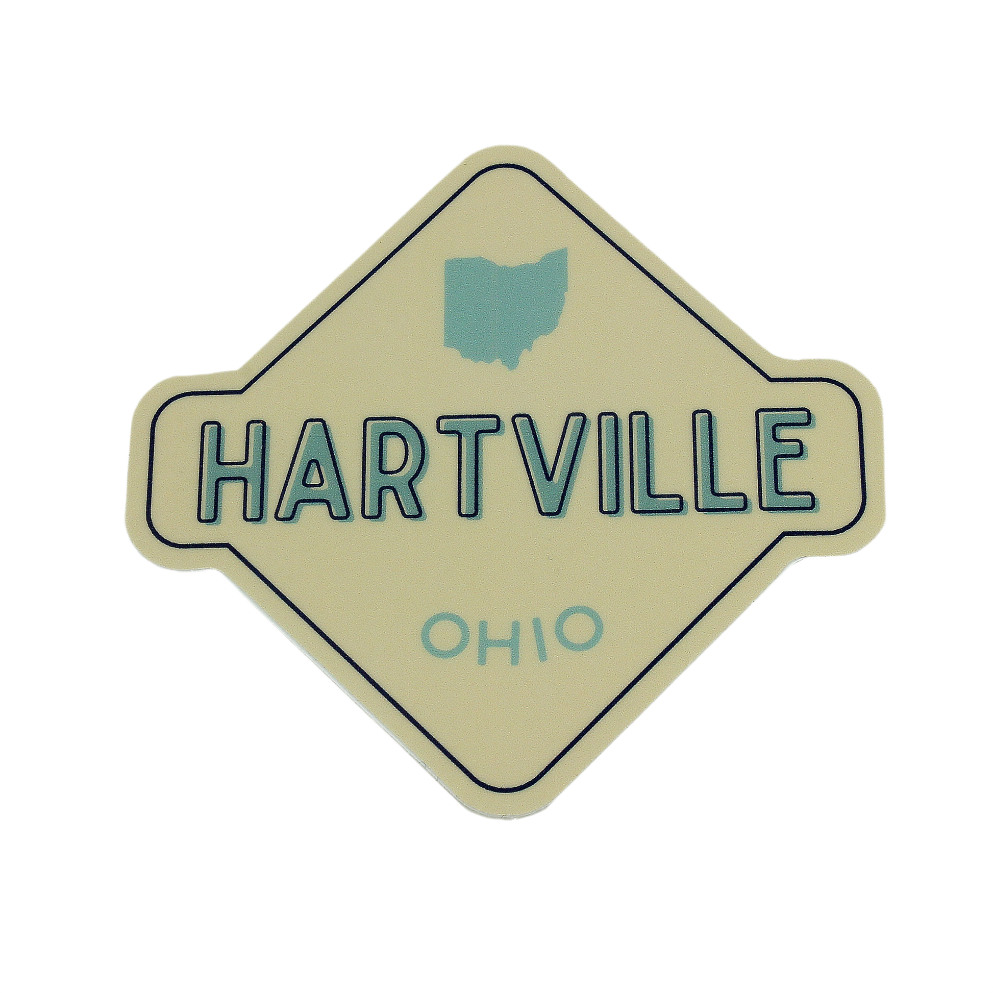Diamond-shaped sticker displaying "Hartville Ohio" with Ohio state silhouette for home improvement tool enthusiasts