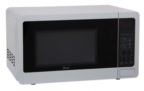 Compact white microwave oven with numeric keypad and black window for microwaves and kitchen appliances collections