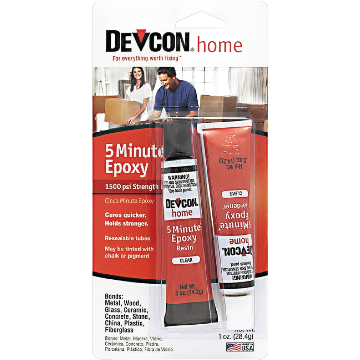 Clear 5-minute epoxy resin and hardener tubes in resealable packaging for quick home repair projects under $50 collections