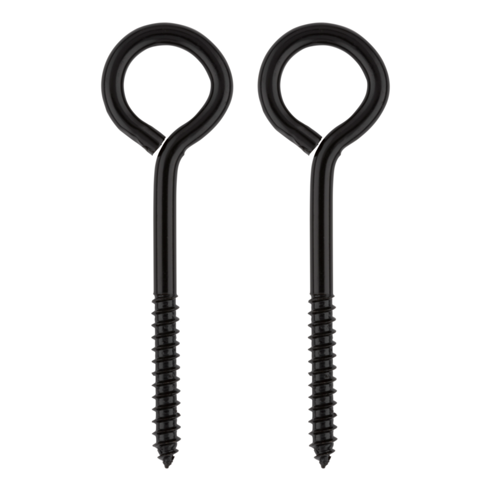 Set of two black storm shine lag screw eyes with threaded shafts for hardware, hooks, and fasteners collections under 50