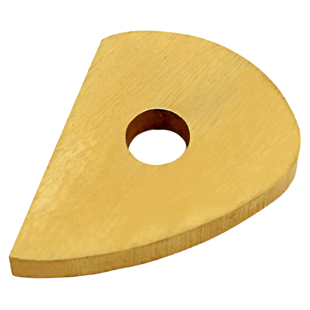Small tear drop-shaped scraper cutter with central hole, coated for woodworking projects in Robert Sorby tool collection under $50
