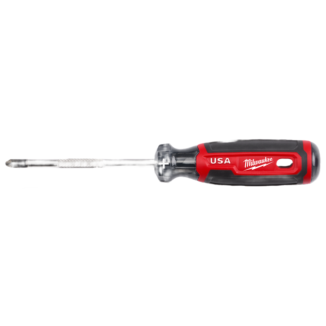 Red and black Phillips screwdriver with cushion grip handle and metal shaft for tools and home improvement tasks