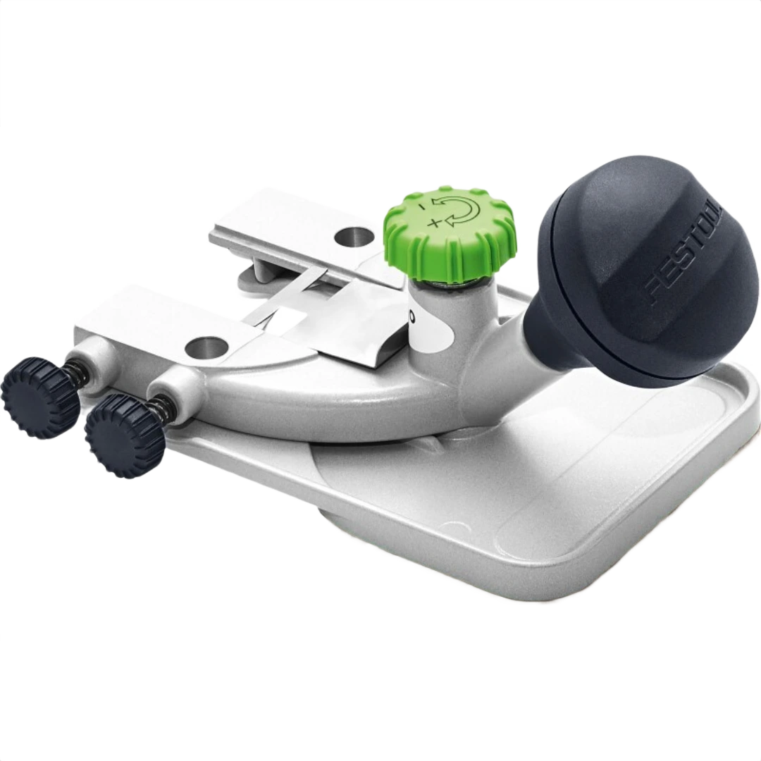 Compact horizontal router base with fine adjustment knobs for precise woodworking in Festool tool accessories collection