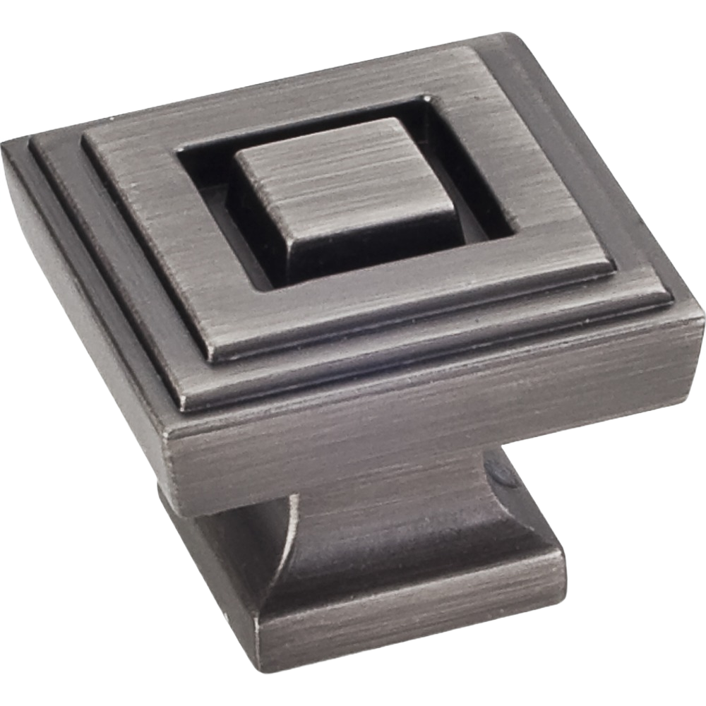 Brushed pewter cabinet knob with layered square design for furniture hardware and home improvement projects