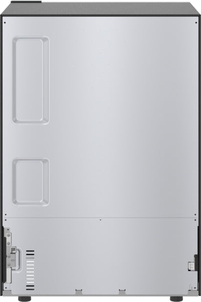 Back view of a stainless steel under counter refrigerator with ventilation panel in kitchen appliances collection