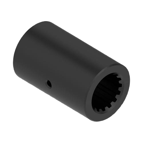 Black splined cylindrical coupling designed for front driveshaft connection in tools and home improvement applications