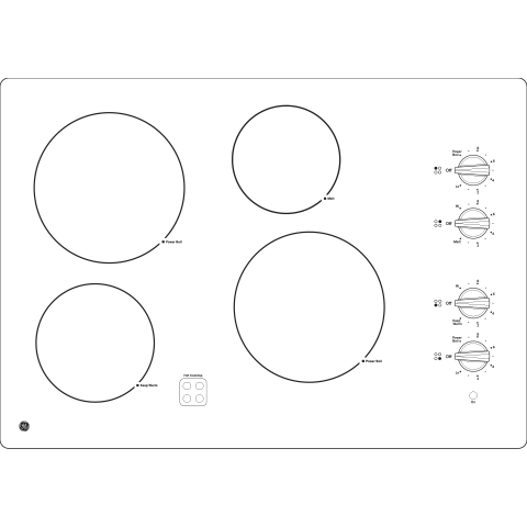 White electric cooktop with four coil burners and four knob controls for cooking in kitchen appliances collection