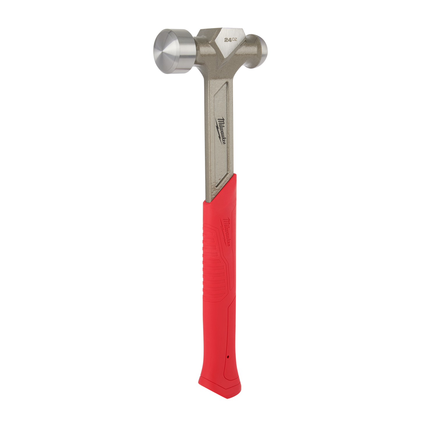 24oz steel ball peen hammer with textured red handle for metal shaping and home improvement projects