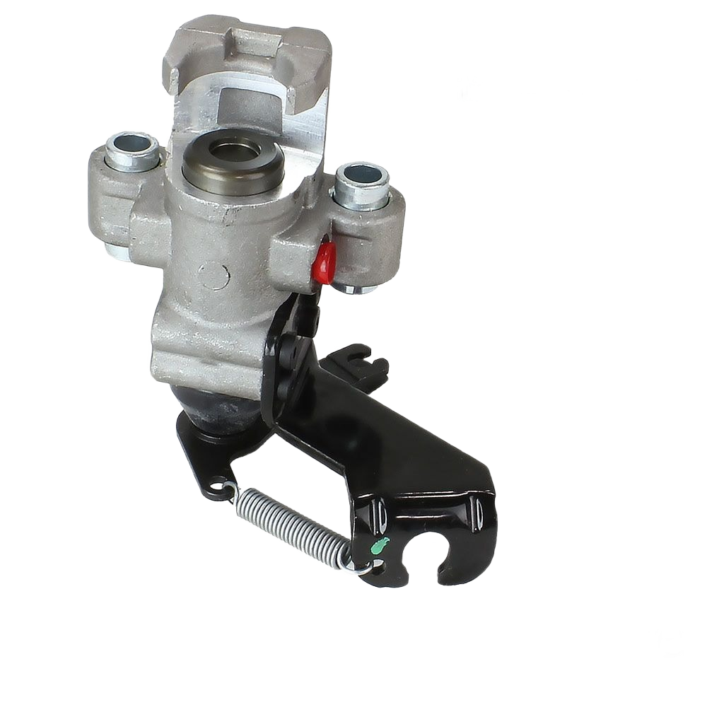 Metallic disk brake caliper assembly with silver finish and black mounting bracket for home improvement tools and repairs