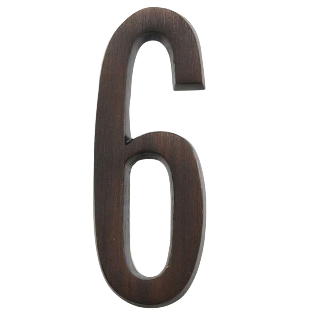 Adhesive bronze number 6 for home improvement with a classic finish suitable for outdoor house numbering