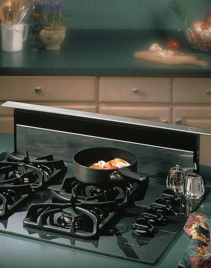 Modern cooktop featuring a sleek downdraft ventilation system for kitchen and home improvement collections