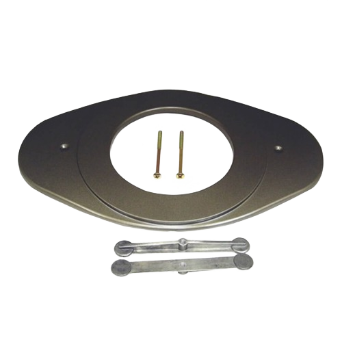 Brushed nickel single lever remodeling cover plate with mounting screws and metal handle tools for home improvement use