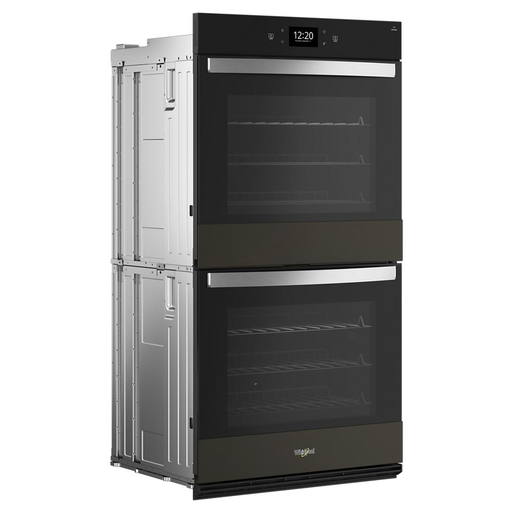 Double wall oven in black with digital touchscreen, stainless handles, and dual cooking compartments from Double Wall Ovens collection