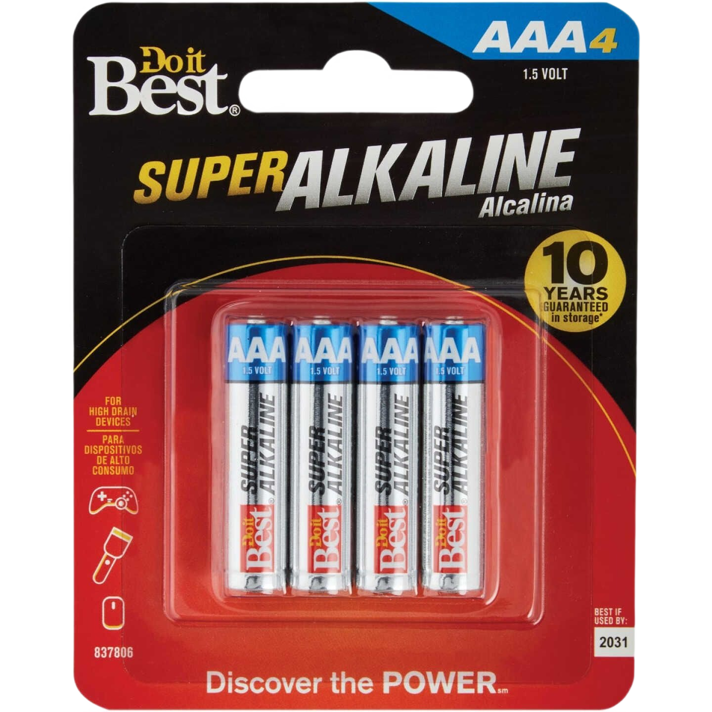 Package of four AAA alkaline batteries designed for reliable household electrical and cleaning devices under $50.