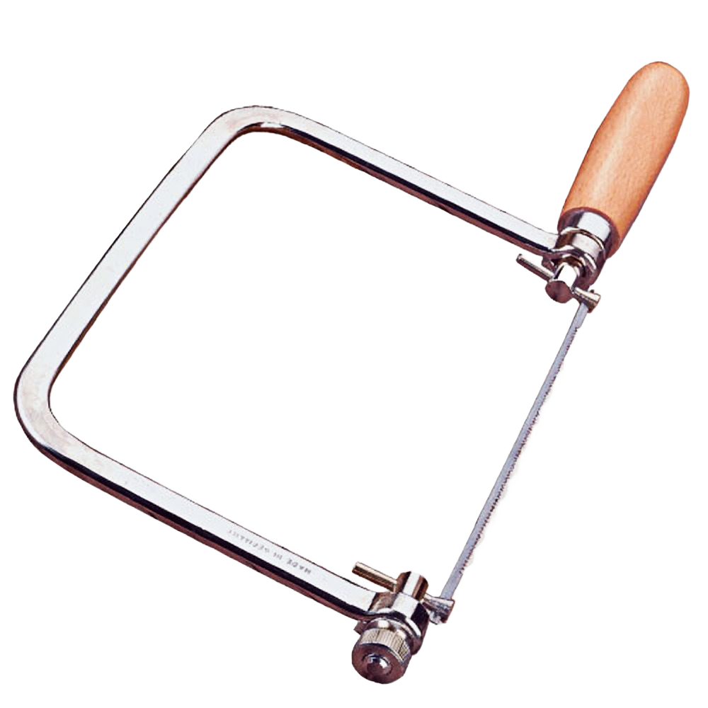 Deluxe coping saw with wooden handle and steel frame designed for precision cutting in tools and home improvement tasks