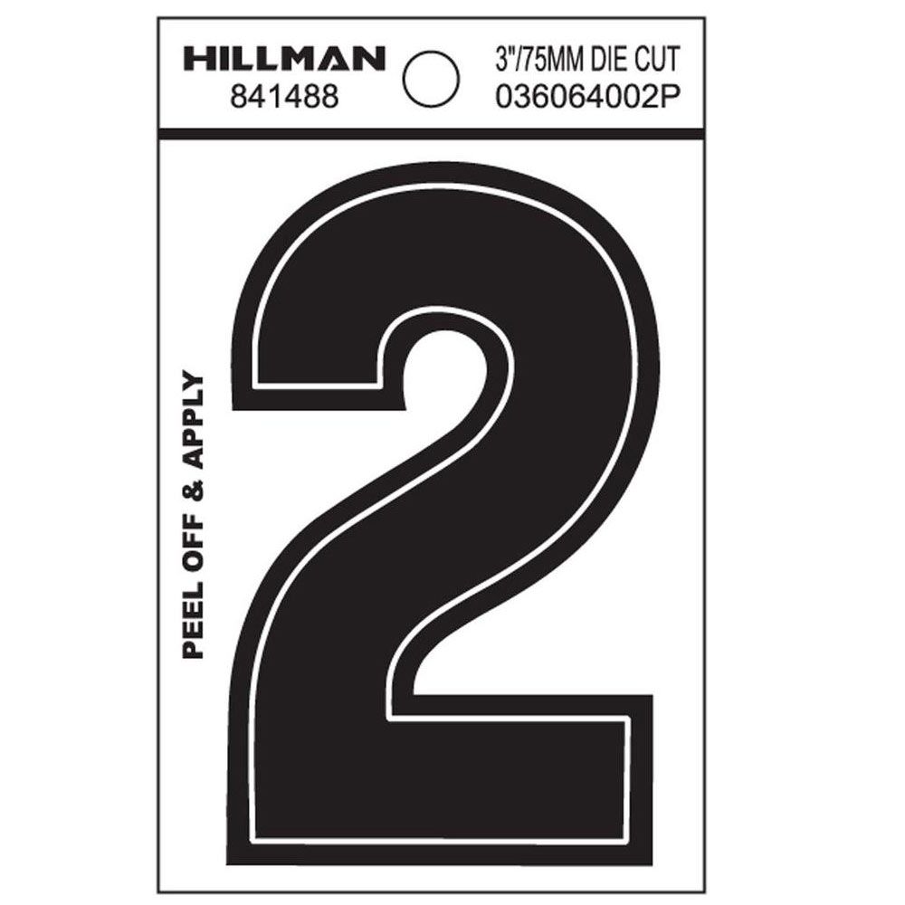 Black adhesive house number 2 in bold die-cut style for home improvement and address labeling use