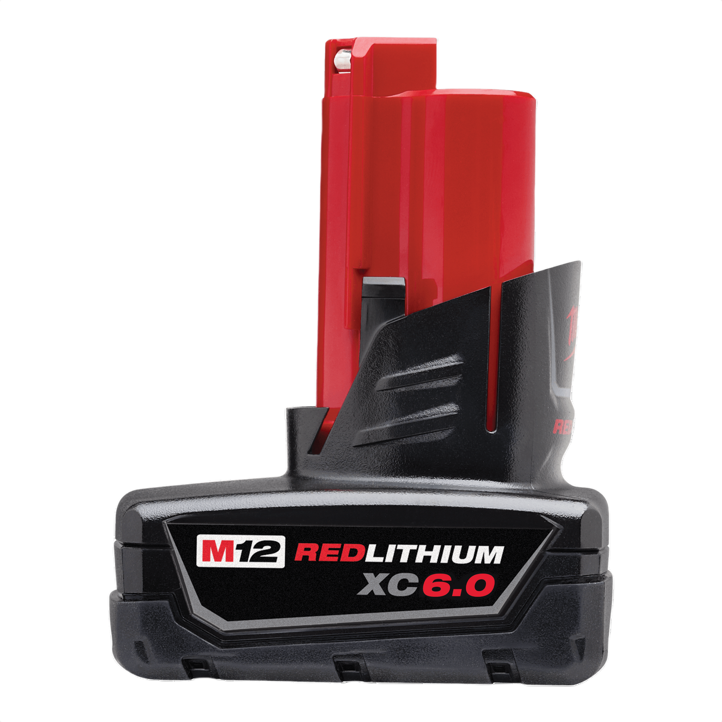 Compact red and black rechargeable lithium-ion battery pack for cordless power tools in home improvement projects