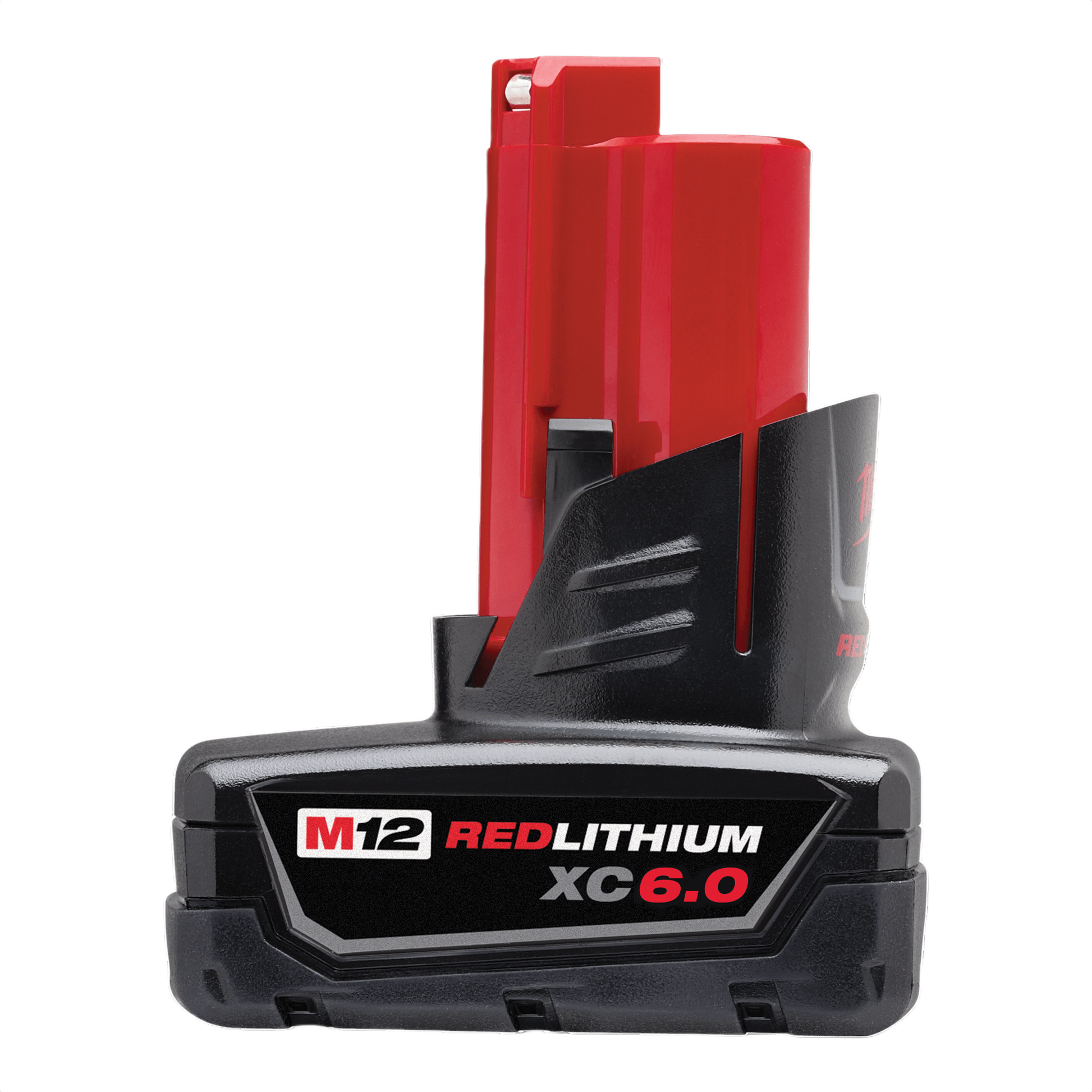 Compact red and black rechargeable lithium-ion battery pack for cordless power tools in home improvement projects