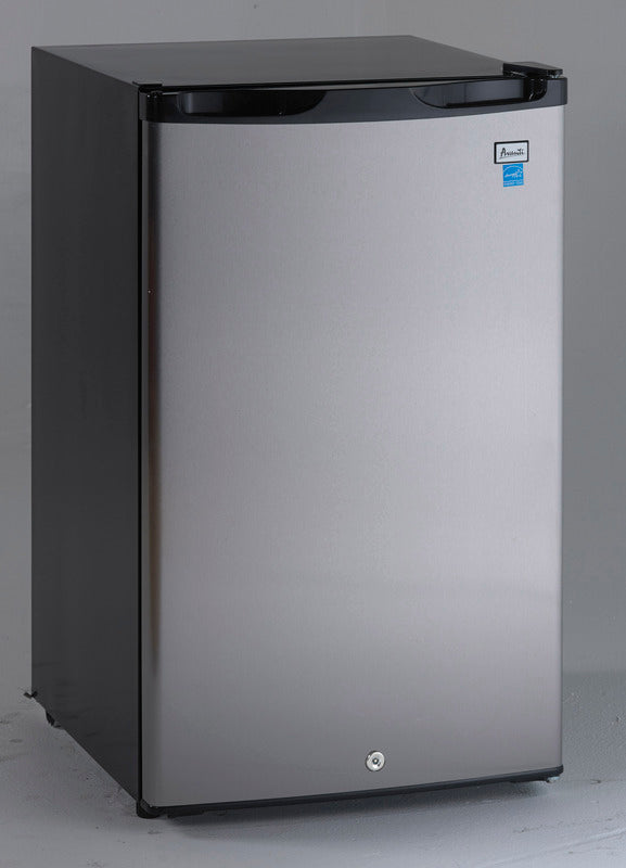 Compact silver counterhigh refrigerator with lock and black top handle in kitchen appliances and refrigerators collection
